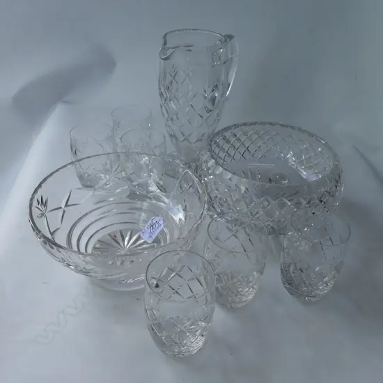 2 CRYSTAL BOWLS /JUG + 6 TUMBLERS