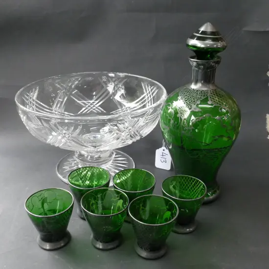 STUART FOOTED BOWL + VENETIAN GLASS DECANTER + GLASSES