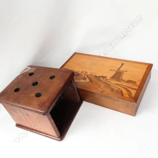 OLD DUTCH FOOTWARMER AND DUTCH SCENE INLAID LIDDED BOX 350MM L
