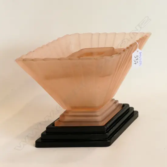 DEPRESSIONWARE DIAMOND SHAPED VASE ON STAND WITH FROG