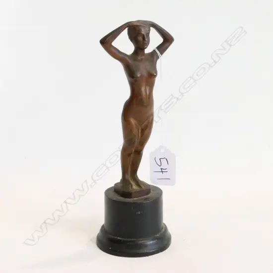 1940's BRONZE STANDING NAKED WOMAN HANDS ON HEAD H.125