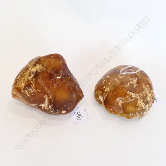 TWO POLISHED KAURI GUM PIECES, L. 105 & 110MM, W. 510GM