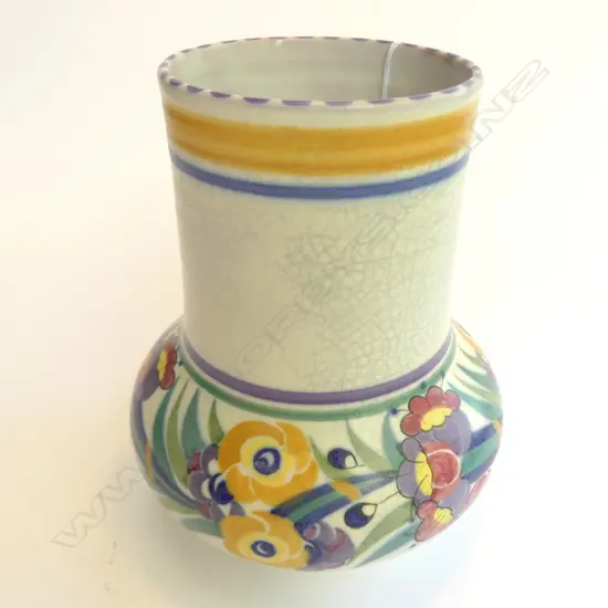 EARLY POOLE VASE WITH FLORAL BAND 160MM some crazing