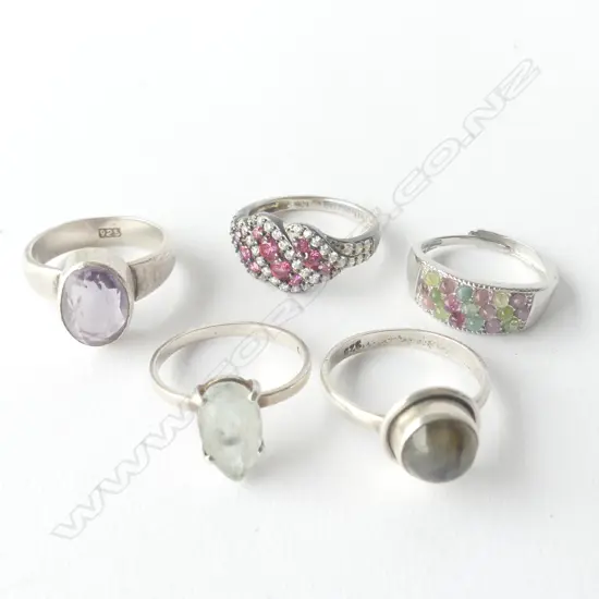 FIVE ASSORTED S/SILVER & GEMSTONE RINGS, 15GM TOTAL