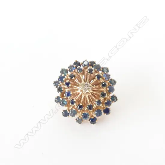 9CT GOLD SAPPHIRE AND DIAMOND BROOCH