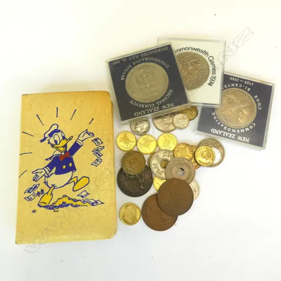 DISNEY MONEY BANK & SELECTION OF COINS