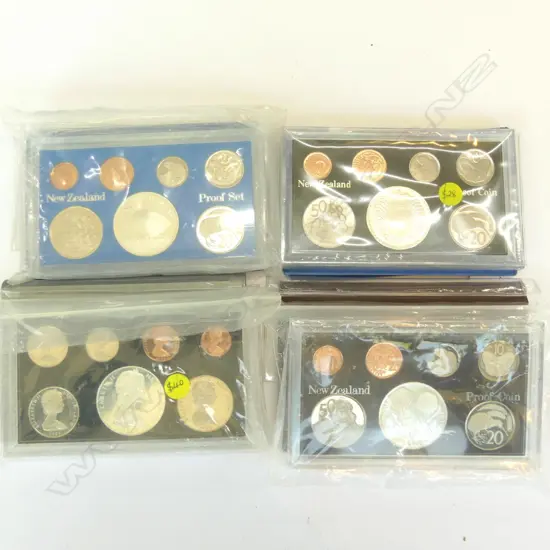 4 NZ PROOF SILVER COIN SETS 1970'S/1980'S