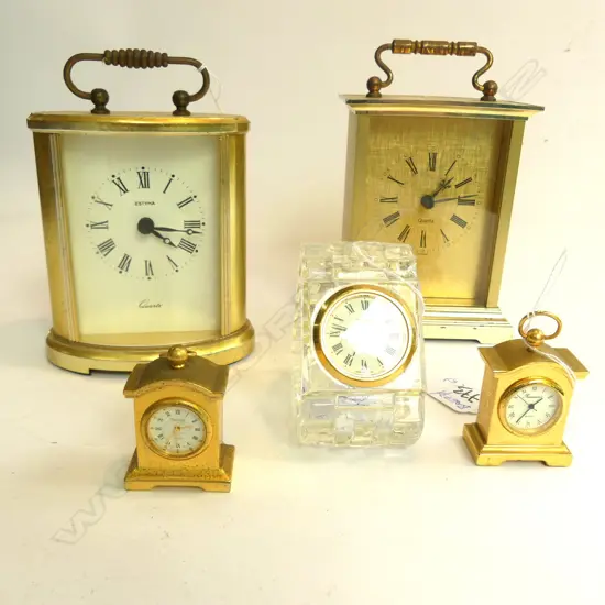  4 ASST CARRIAGE CLOCKS 2 MINIATURE ONE CRYSTAL