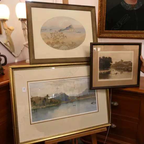 2 COLONIAL W/C; M. WYKES 1884, C J BOWRING AND WINDSOR CASTLE ETCHING C. 1888 E W PAYTON LARGEST 550X760