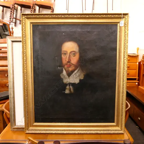 17thC PORTRAIT OF A MAN WITH LACE COLLAR, OIL ON CANVAS (AF)