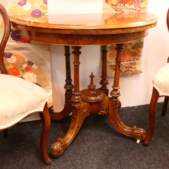 VICTORIAN WALNUT DEMI-LUNE CARD TABLE W. 920MM