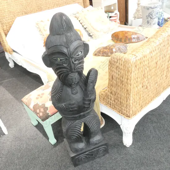 MODERN CARVED WOODEN MAORI TEKOTEKO FIGURE H 1015 MM