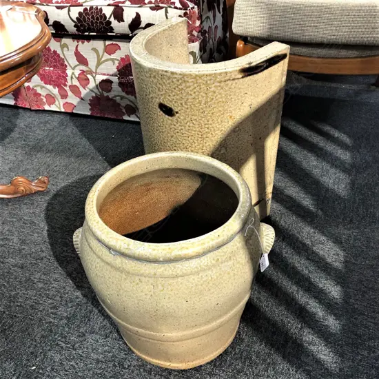 CRUM BRICK CHIMNEY & CRUM BRICK CROCK - BOTH SALT GLAZED