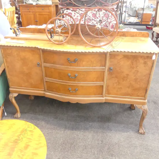 BURR WALNUT SIDEBOARD w ROPE TWIST CARVED EDGE. 1400 x 420 x 890