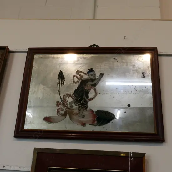 19THC REVERSE PAINTED MIRROR FRAMED 480x675mm