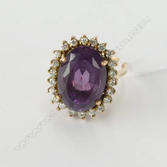 14ct gold AMETHYST & DIAMOND RING...
