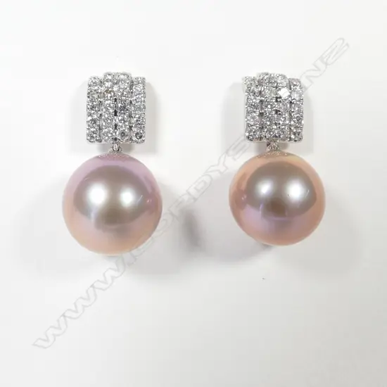 14ct White Gold Pearl and Diamond drop earrings featuring