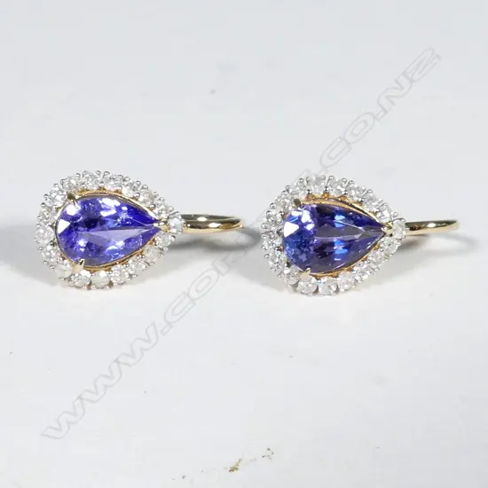 14ct Yellow Gold Tanzanite and Diamond earrings featuring