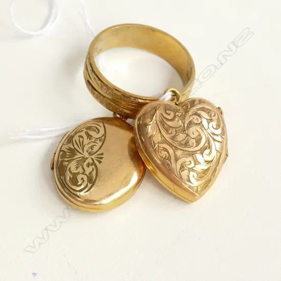 2 GOLD PLATE LOCKETS + RING 10.5GMS