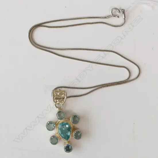 SILVER GEM SET PENDANT AND CHAIN