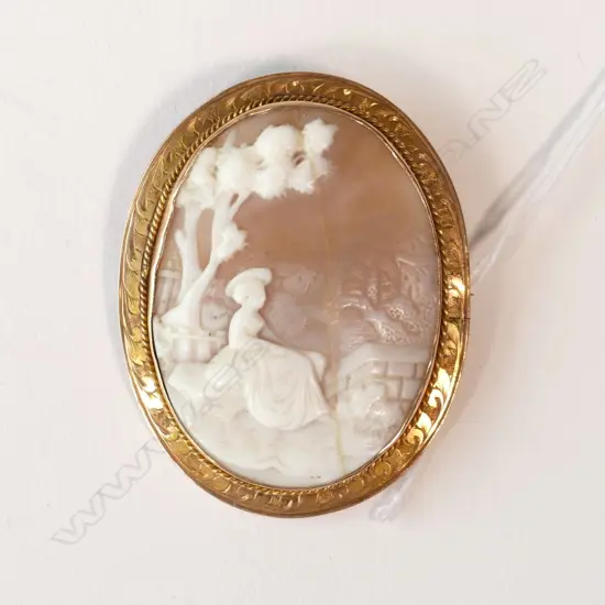 UNMARKED GOLD FRAMED CAMEO BROOCH