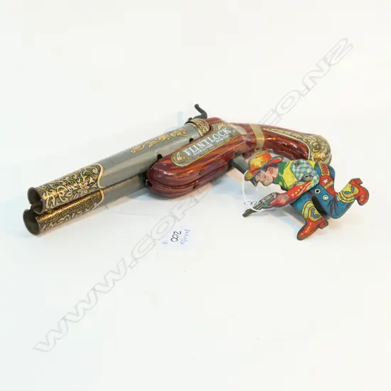 T/PLATE FLINT LOCK PISTOL + CLICKING COWBOY L 230 MM