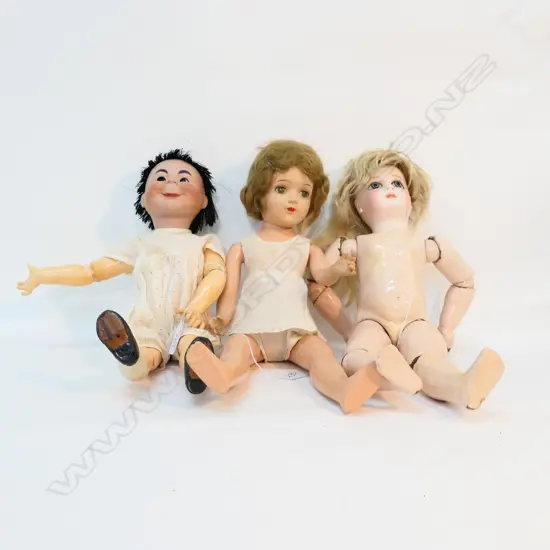 2 PORCELAIN HEAD DOLLS + ONE COMPOSITE