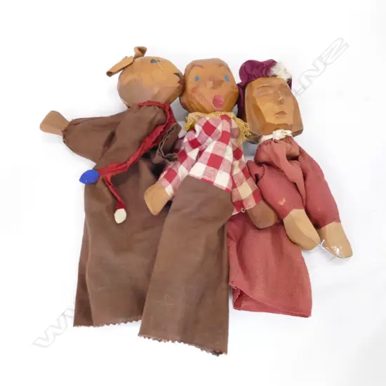 3 FRANZ CARL WEBER CARVED WOODEN HAND PUPPETS H 310 MM