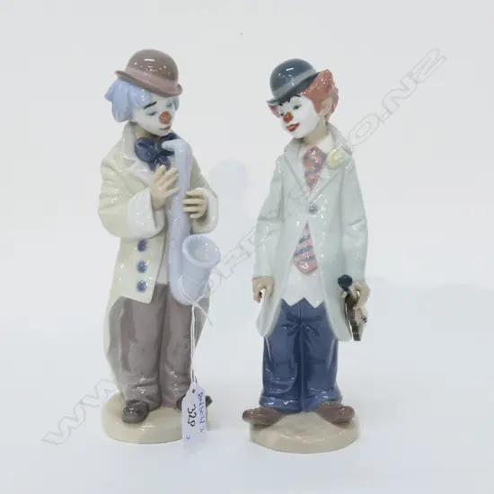 LLADRO 2 MUSICIAN CLOWNS; VIOLIN AND SAX