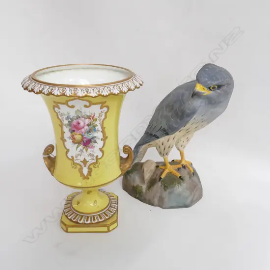SPODE MONTAGU'S HARRIER FIGURE & ROYAL CROWN DERBY YELLOW VASE 170MM H