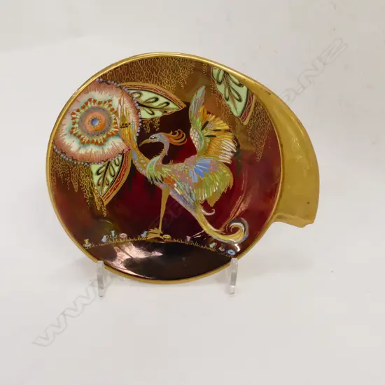 CARLTON WARE DISH ENAMELLED PHOENIX GILDED Dia.125mm
