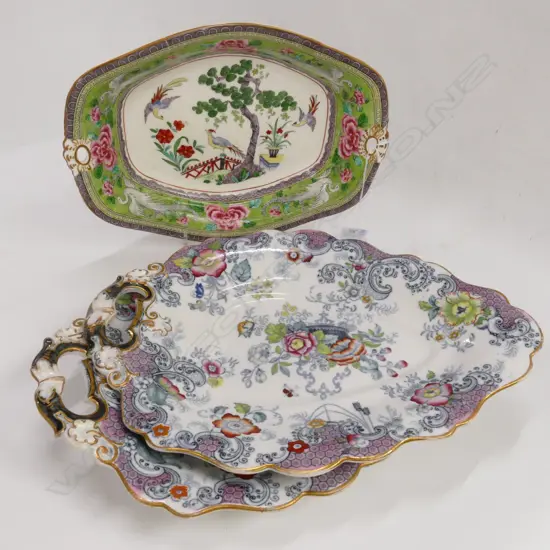 3 VICTORIAN DISHES, CROWN STAFFORDSHIRE ETC