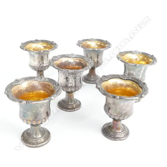 SIX SILVER PLATE CAMPANA URN TOOTHPICK HOLDERS 