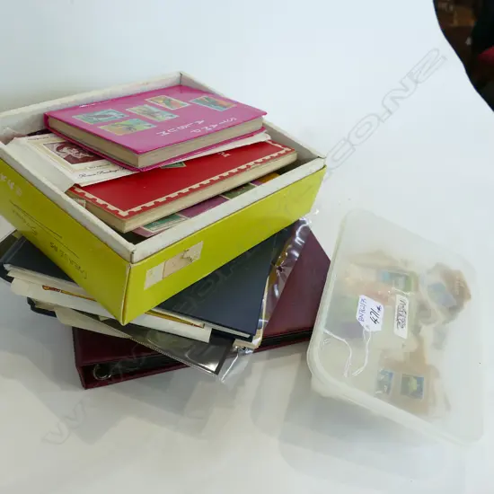 STAMP ALBUMS; ROYAL INTEREST, WORLD, LETTERS, LOOSE STAMPS, JAPANESE MONEY ETC