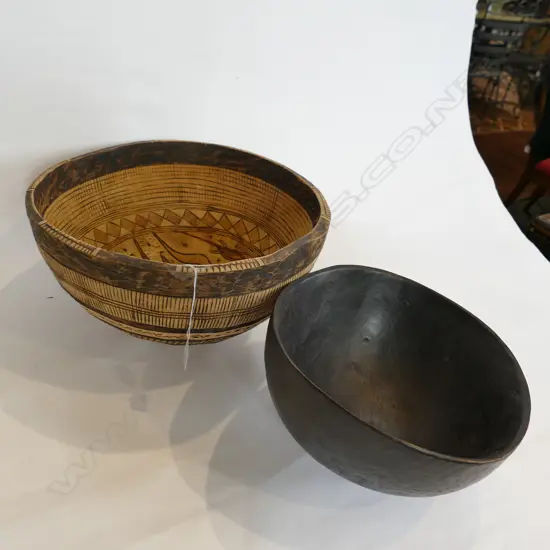 AFRICAN CARVED GOURD BOWL AND ANOTHER 