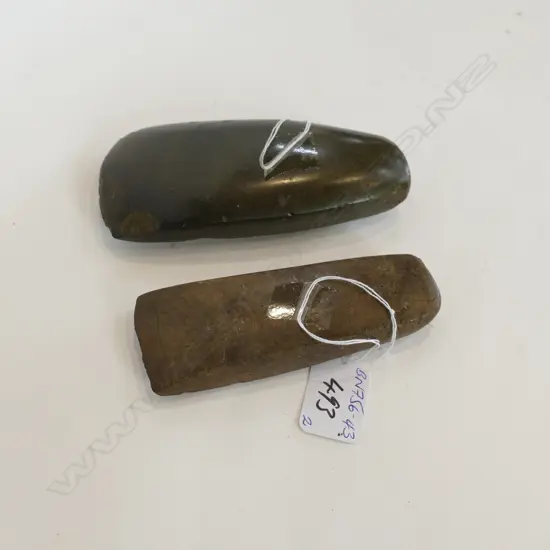2 ANCIENT PACIFIC STONE ADZES (15482) L.1135 & 120mm