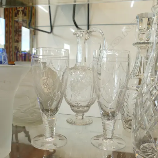 2 STUART CRYSTAL FLUTES 195MM H AND DECANTER