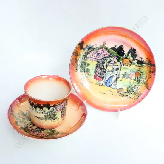 GRIMWADES 'MAORI WARE' 'TE HONGI' BREAKFAST CUP TRIO 180MM DIA