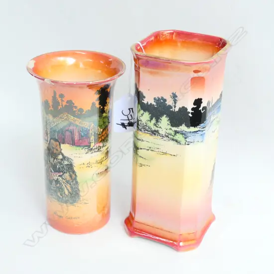 2 GRIMWADES 'MAORI WARE' MAORI CARVER VASES BOTH AF CHIPS TO RIM 165MM H