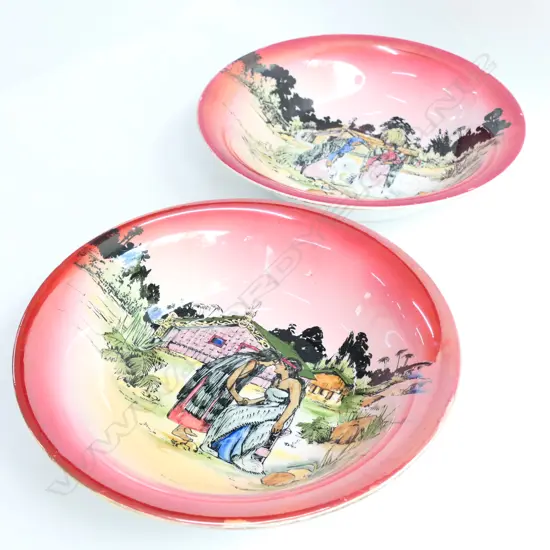 2 LARGE GRIMWADES 'MAORI WARE' BOWLS, TE HONGI & MAORI KITCHEN 255MM DIA 