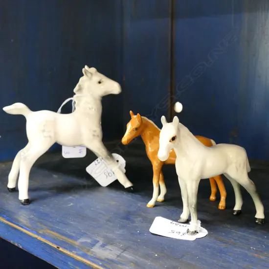 3 BESWICK FOAL FIGURINES 130MM H