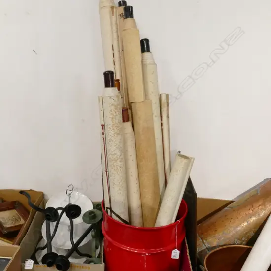 BOX LOT ASIAN SCROLLS IN RED ENAMEL BIN