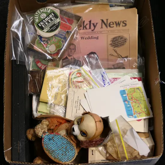 BOX LOT VINTAGE PACKAGING, EPHEMERA