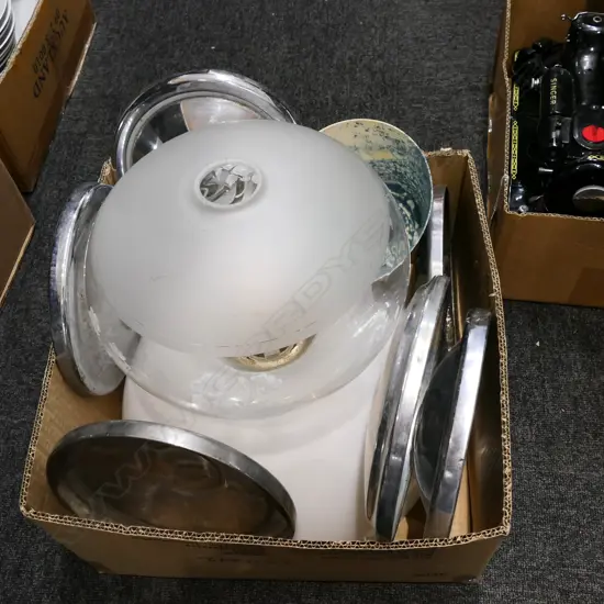 BOX LOT VINTAGE SHADES AND HUBCAPS