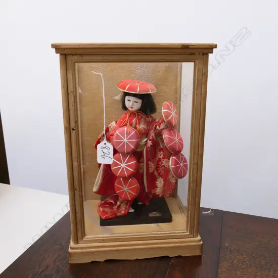 JAPANESE DOLL IN GLASS CASE 345MM H
