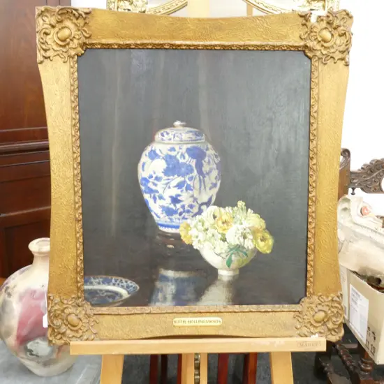 RUTH HOLLINGSWORTH STILL LIFE OIL 495 X 435MM