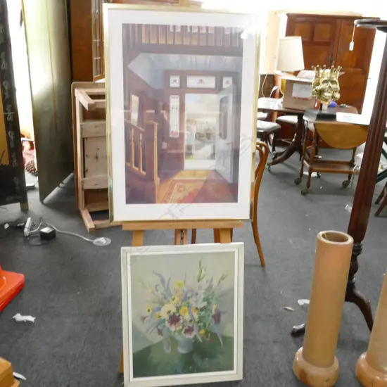 2 PRINTS; PETER SIDDELL 'DOORWAY' AND VERNON WARD FLOWERS 830MM H 540MM W