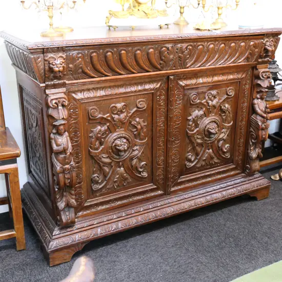 19THC EUROPEAN CARVED OAK SIDEBOARD...