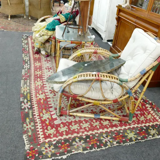 ANTIQUE KELIM RUG 3.1 X 1.6M RED CREAM GREY YELLOW