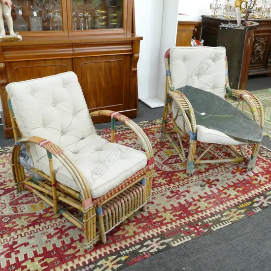 2 CARNIVAL CANE ARMCHAIRS ONE WITH LEG REST